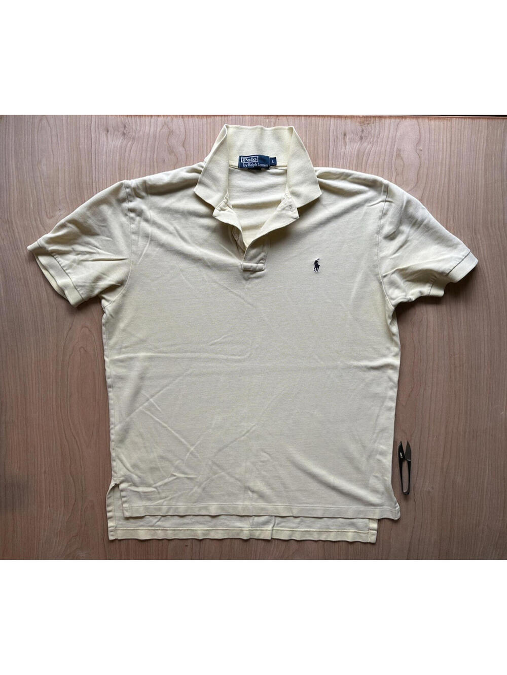 Vintage 90s Polo shirt Ralph Lauren yellow Worn faded shredded Soft large preppy
